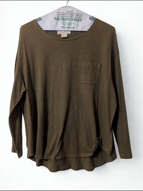 Michael Kors Olive Green Long Sleeve Top 100% Cotton